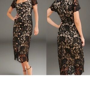 Rachel Parcell Black Lace Midi Dress with Nude Lining